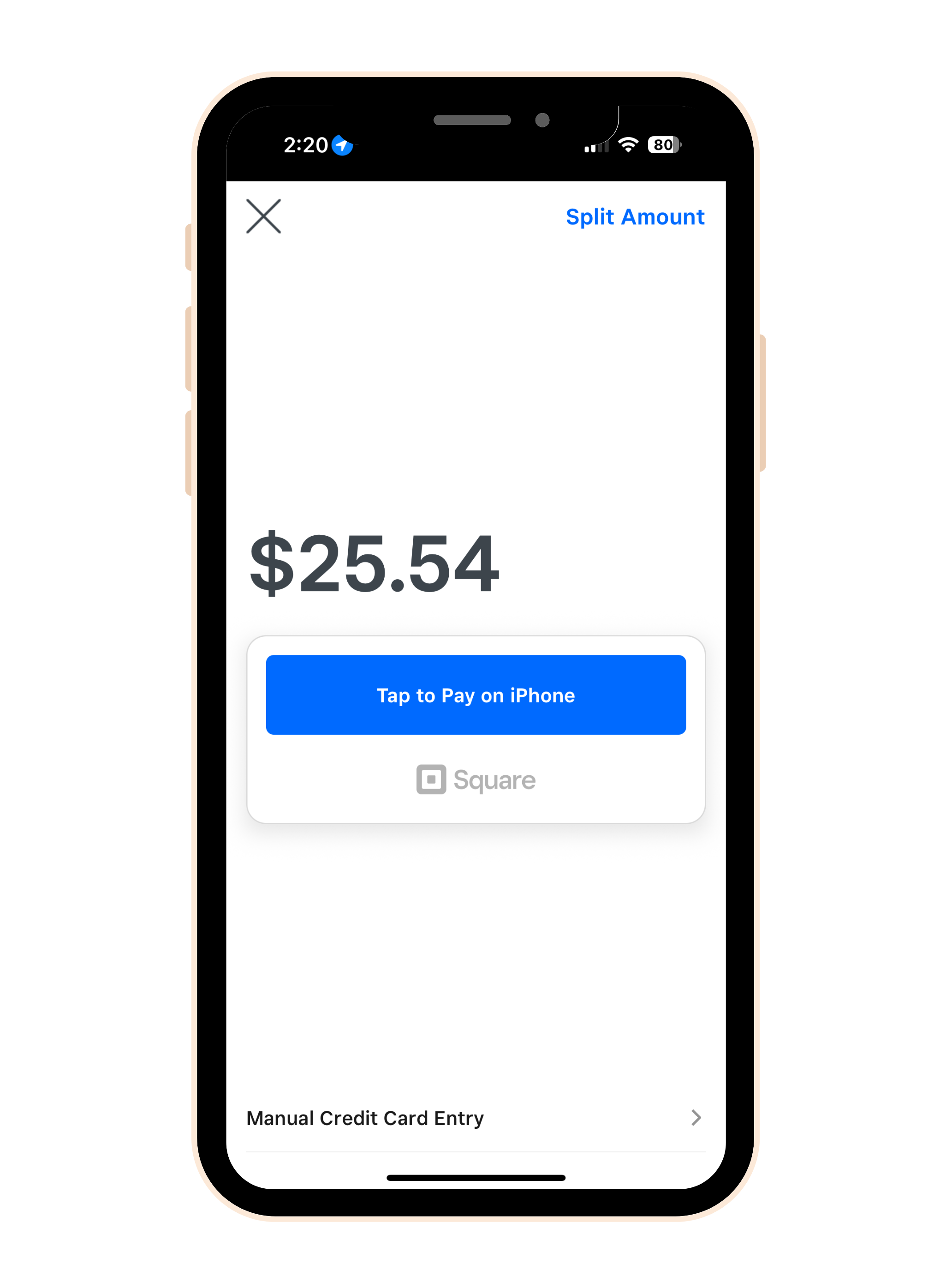 Restaurant driver accepting contactless card payment with Square Tap to Pay inside the AI Bunny driver app