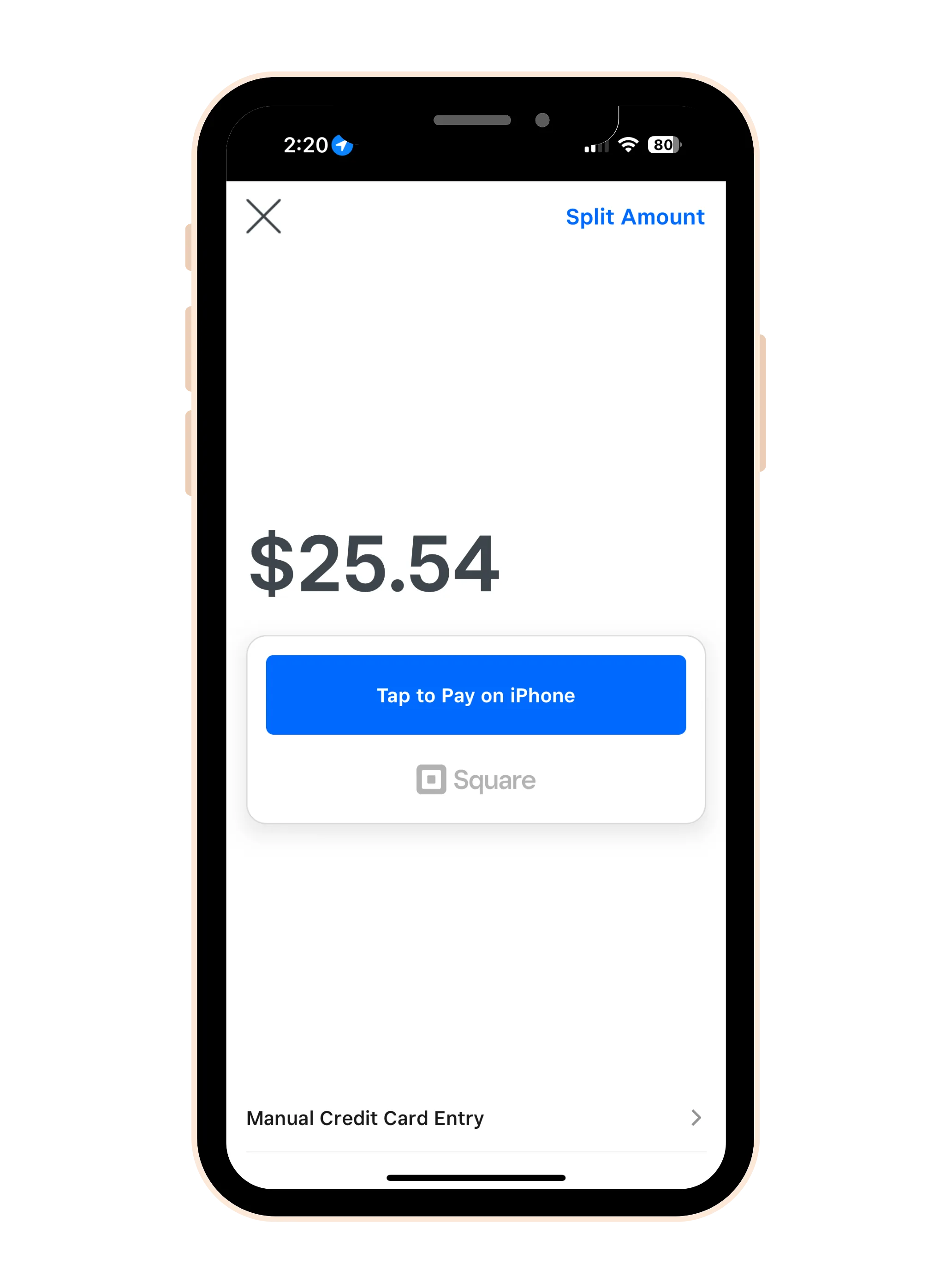 Restaurant driver accepting contactless card payment with Square Tap to Pay inside the AI Bunny driver app