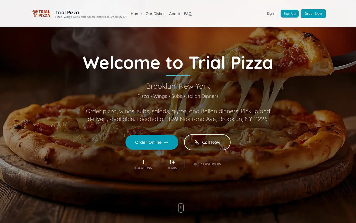 The restaurant's own ordering site: its name, its food photography, Order Online and Call Now