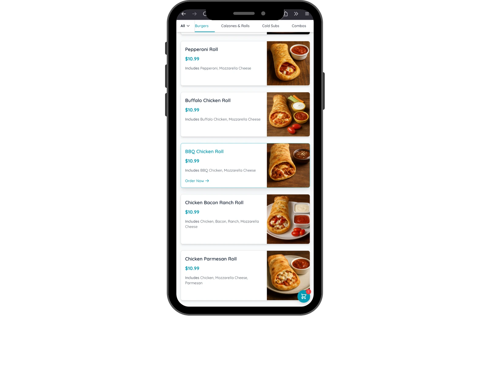 Mobile online ordering experience with AI-generated food photos