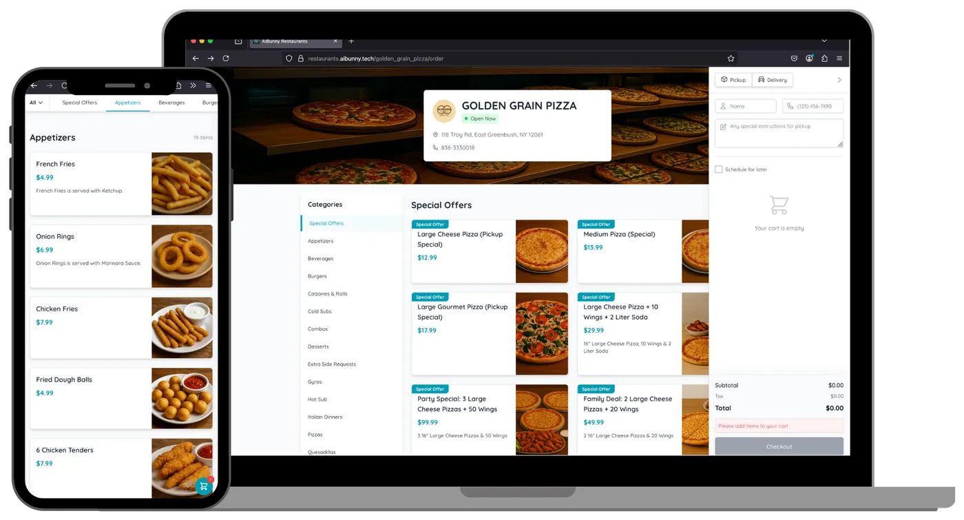 AI Bunny commission-free online ordering interface for restaurants