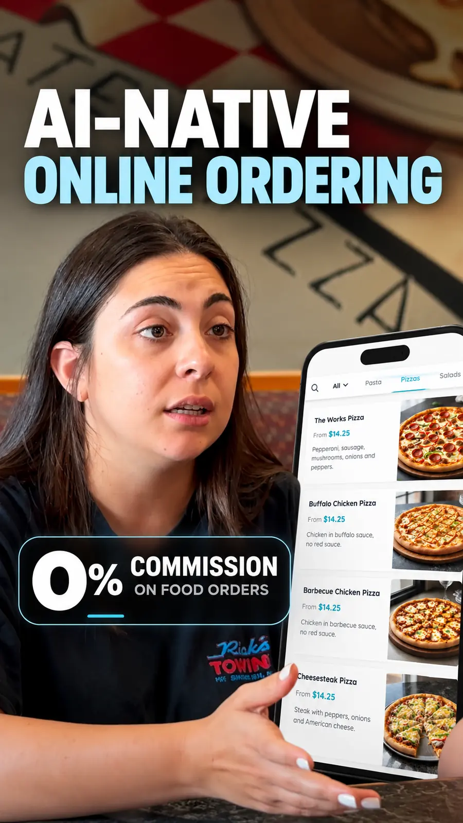 Maria, a pizzeria owner in South Easton, MA, filmed in the restaurant